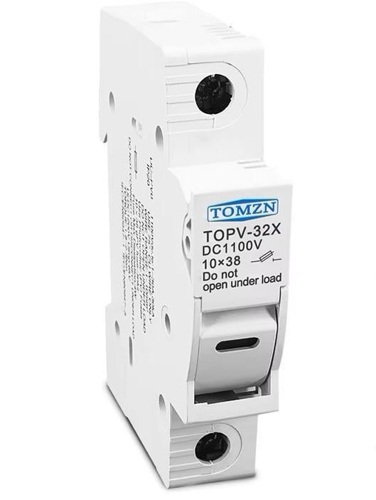 Тримач однополюсний без запобіжників TOMZN для сонячних панелей LED індикація до 1100V PV gPV 10x38 мм