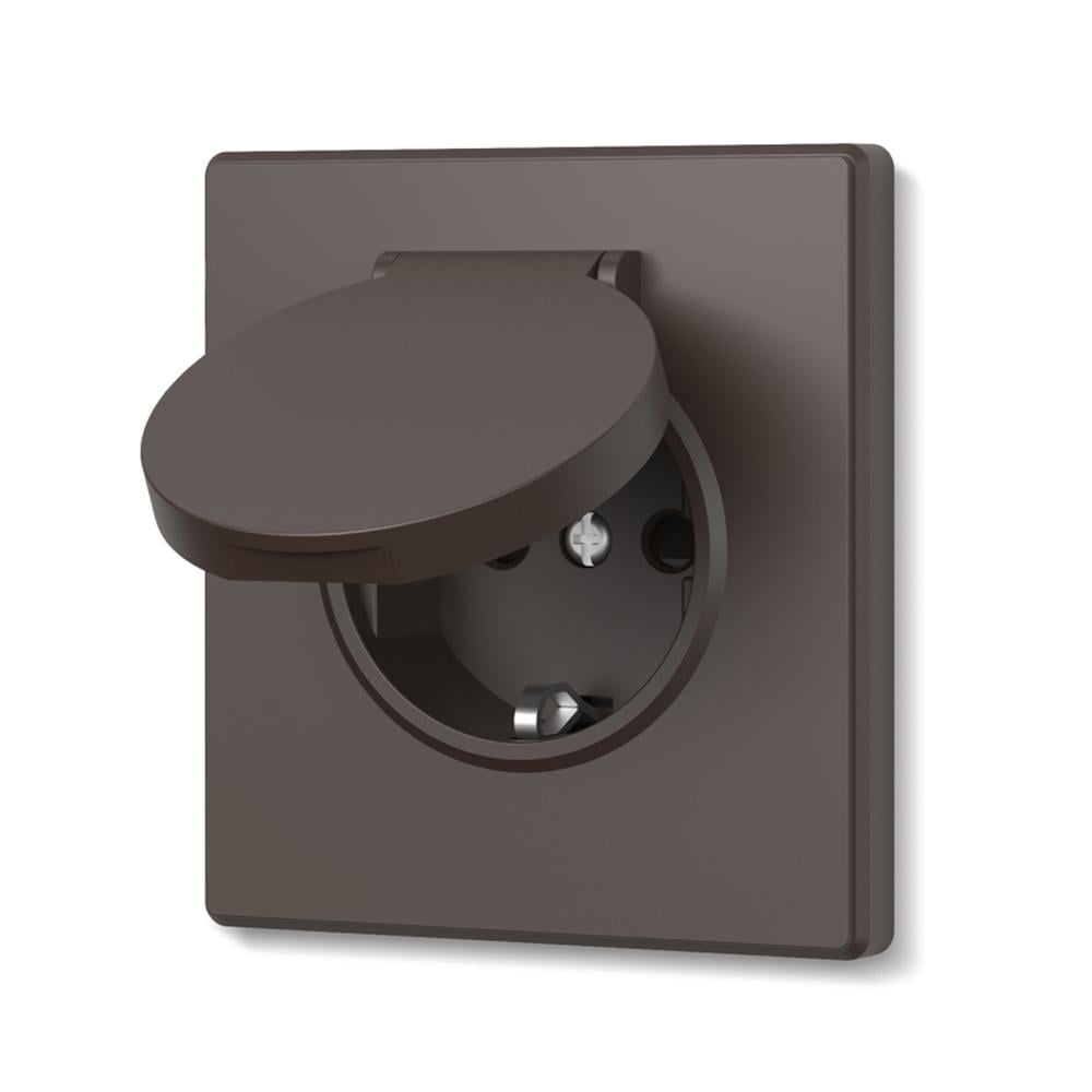 Розетка одинарная Video Nota с заземлением и крышкой со шторками Мокко (31588047)