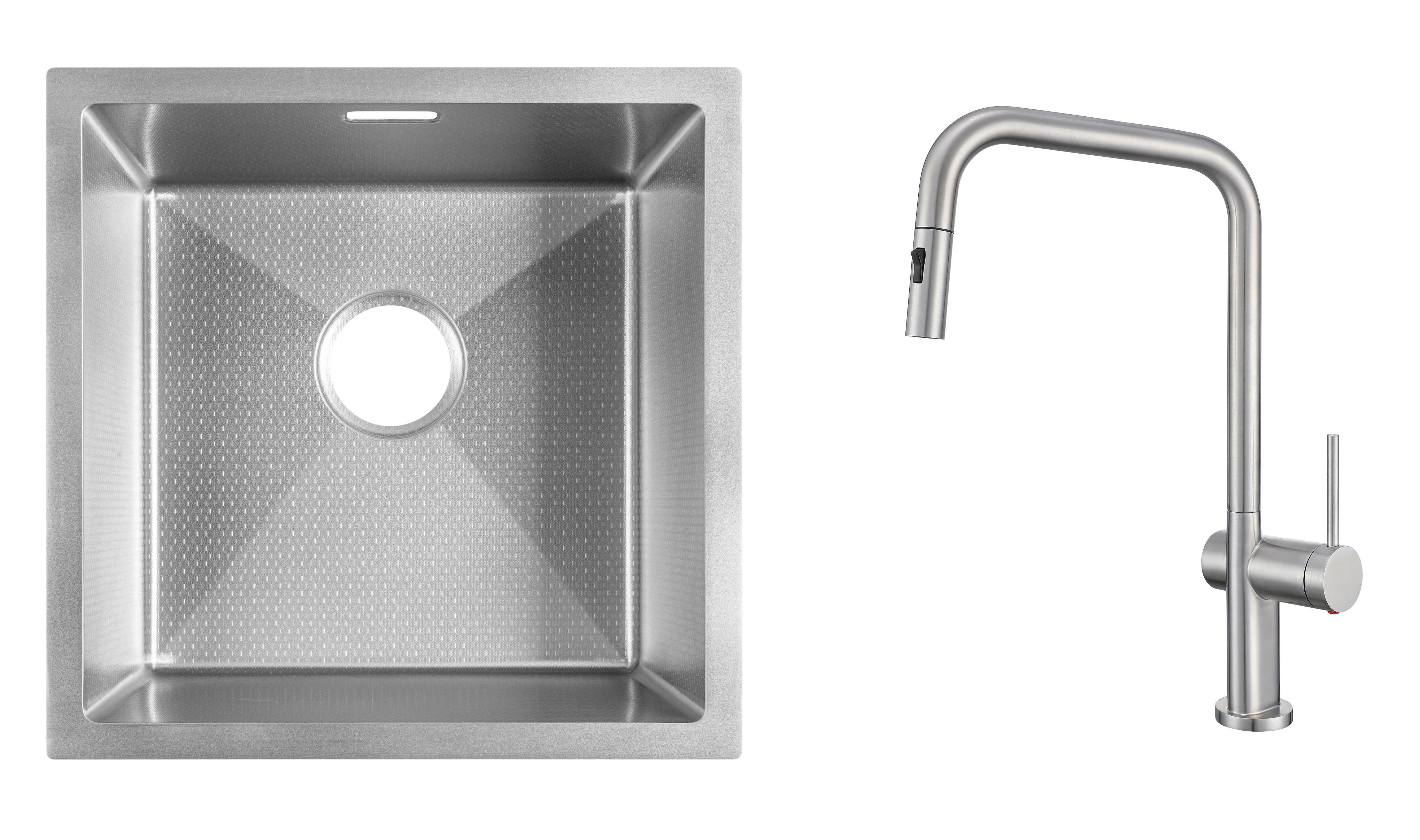 Комплект из кухонной мойки Gunter&Hauer Olef 4522 Inox Honey и кухонного смесителя Gunter&Hauer BRUNNEN Br