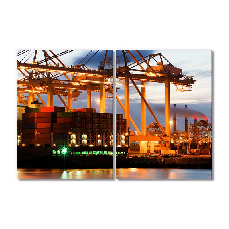 Картина модульная Вечерний морской порт в огнях 2 модуля 60x90 см