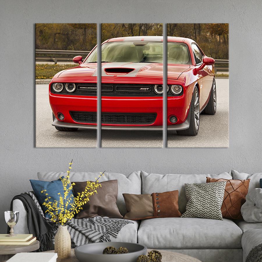 Модульная картина триптих Люксовый красный Dodge challenger 128x81 см (118-31)