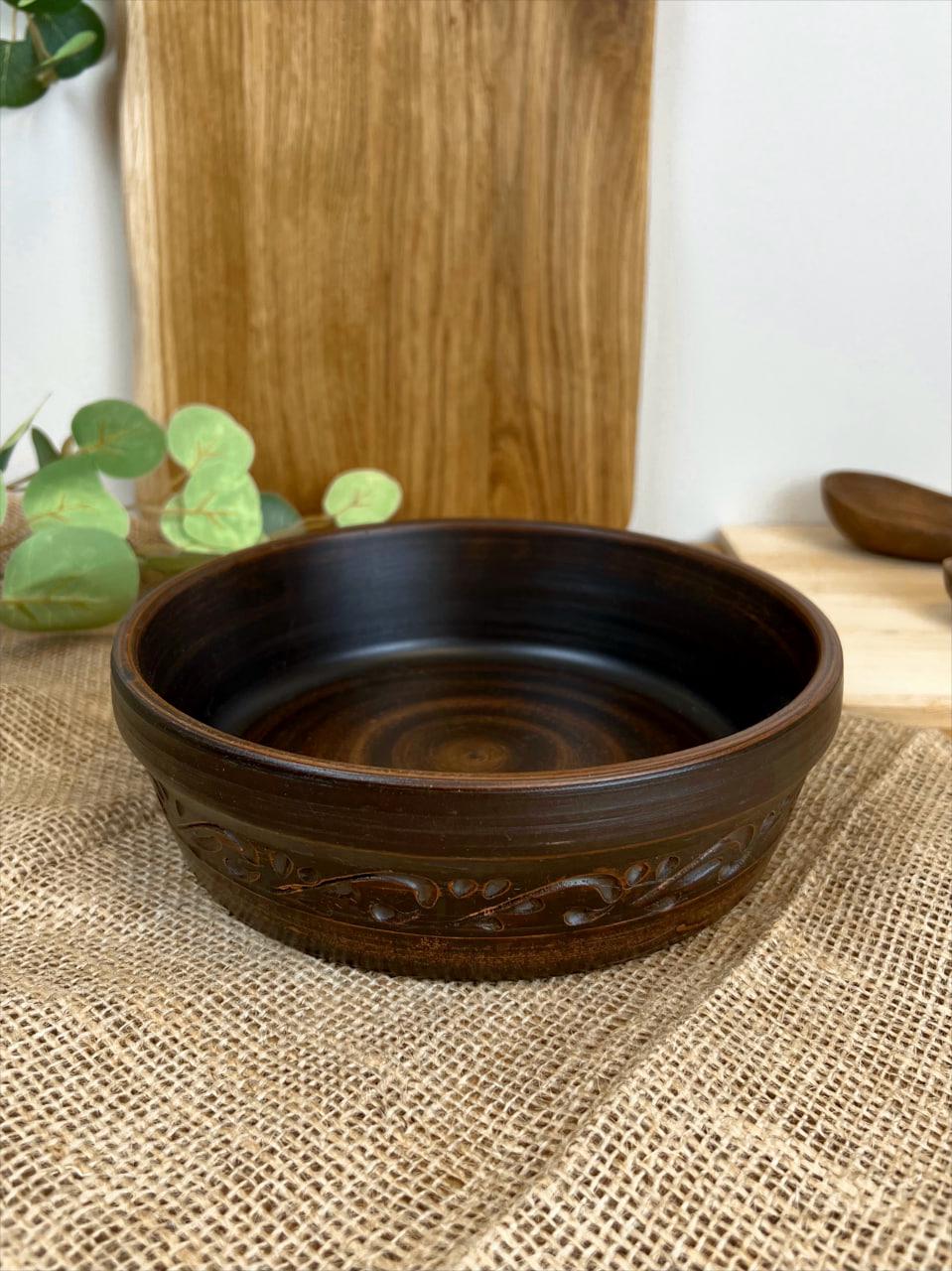 Миска под бануш керамическая глиняная резная декор 1,1 л (3000-15) Миска под бануш керамическая глиняная резная декор 1,1 л (3000-15)