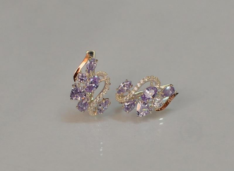 Серебряные серьги Sil с золотыми пластинами 152s-8 Фиолет (Sil-1067)
