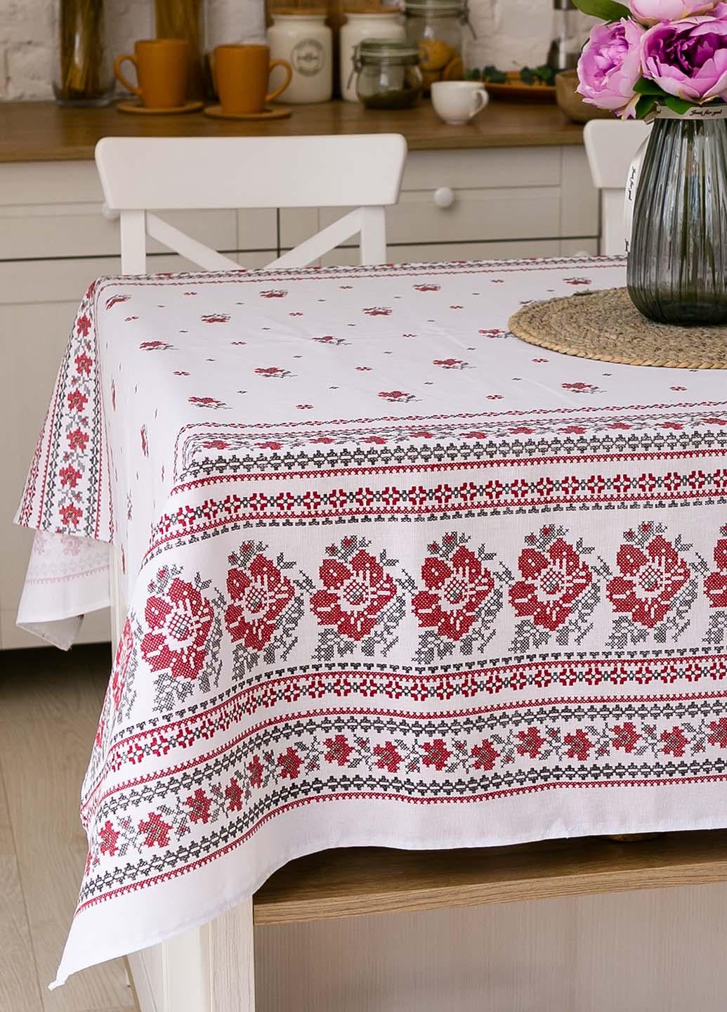 Скатертина лляна Білий орнамент 1,5х1,8 м (бор18)