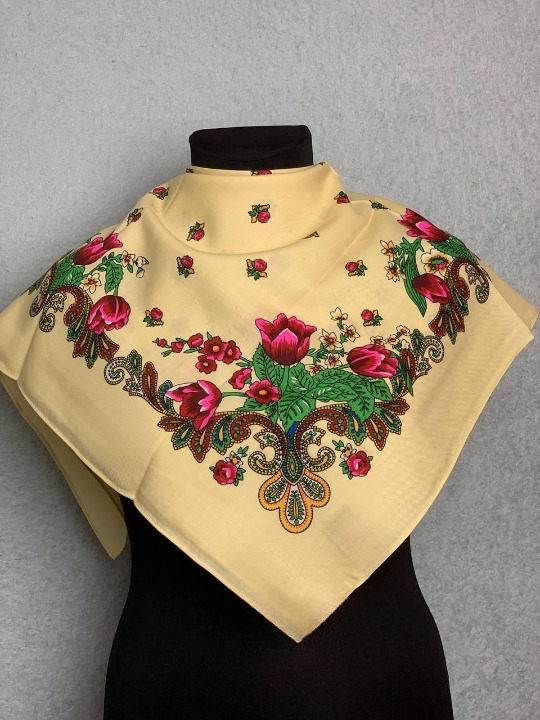 Платок шерстяной Тюльпаны Желтый (29439551)