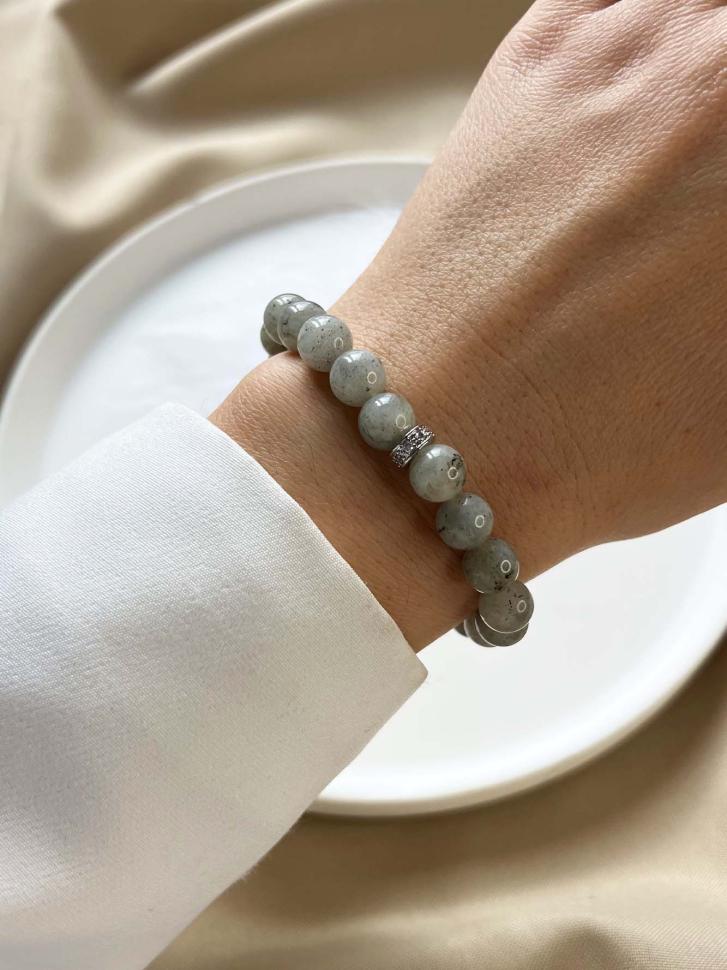 Браслет женский из лунного камня с фианитами (4626)