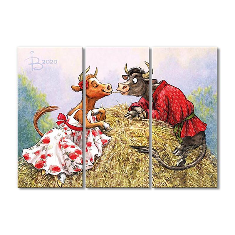 Модульная картина Любовь на сеновале 3 модуля 70x105 см