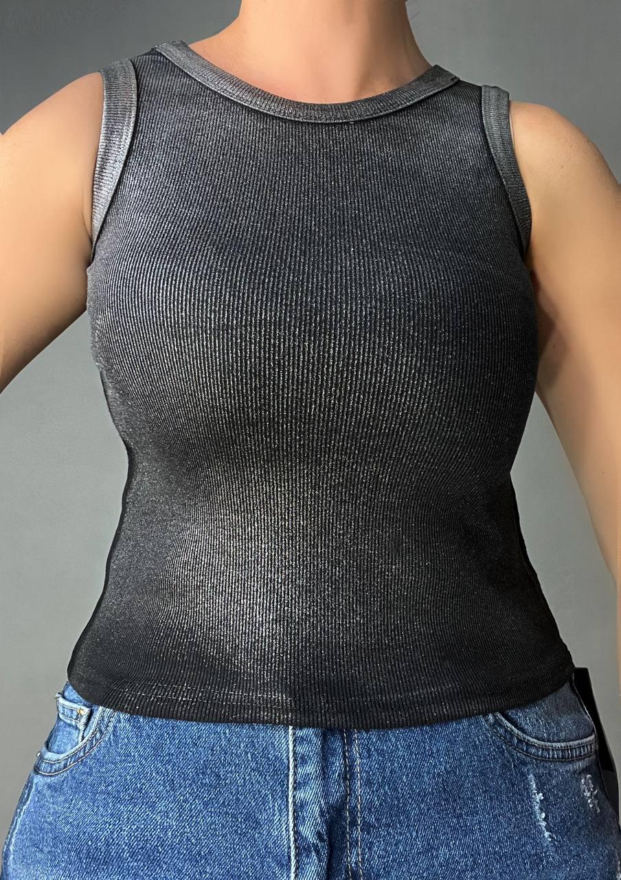 Майка женская A-N 332 базовая рубчик накат краска OS Черный (1971) - фото 6 Майка женская A-N 332 базовая рубчик накат краска OS Черный (1971) - фото 6