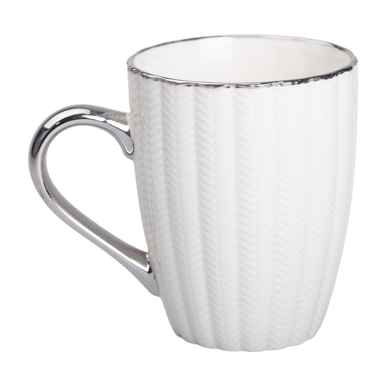 Чашка фарфоровая с серебристым ободком и ручкой 400 мл Бежевый (RX-N231315BE)