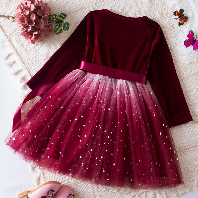 Сукня дитяча святкова Луна бархатна з фатином 100 см Вишнево-червоний (11107050500) - фото 2 Сукня дитяча святкова Луна бархатна з фатином 100 см Вишнево-червоний (11107050500) - фото 2