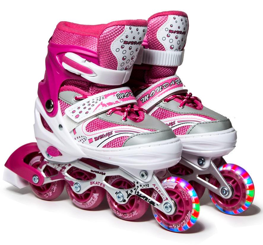 Роликовые коньки Happy Mondays PU со светодиодами 18-20,5 см р. 30-33 Pink (267618952)