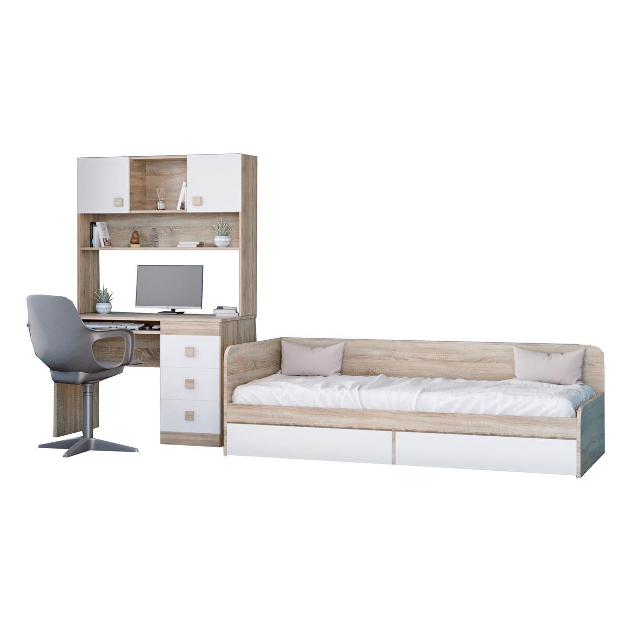 Спальня детская Еверест Соната комплект 9-модульная 3 элемента Дуб Сонома/Белый (DTM-2594)