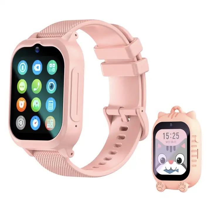 Смарт-часы детские Lemfo K26 с GPS видеозвонком/прослушиванием/камерой и 2 дополнительными корпусами Розовый (26389423) - фото 6