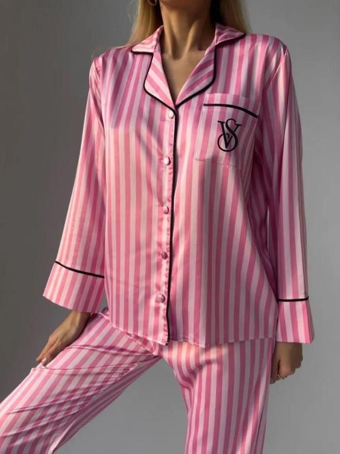 Пижама в полоску с премиум шелка Манго S Розовый (2069) Пижама в полоску с премиум шелка Манго S Розовый (2069)