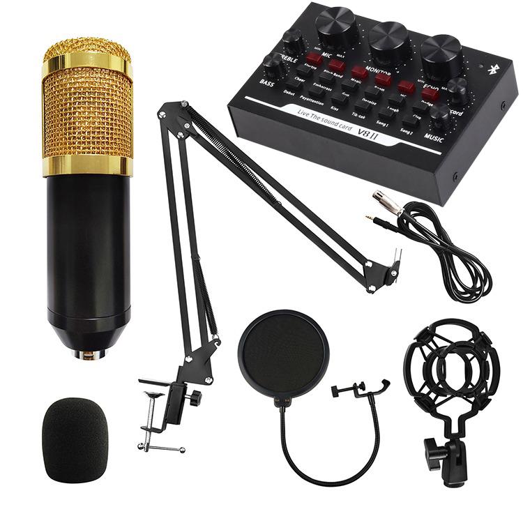 Набор студийный M800 микрофон с ветрозащитой и стойкой + Звуковая внешняя карта Bluetooth V8