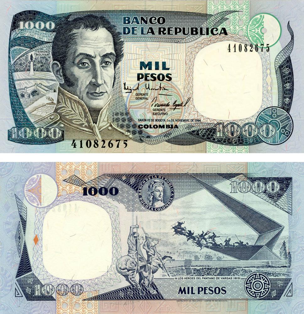 Коллекционная банкнота Колумбия 1000 песо 1994 UNC P438 (Б13329)