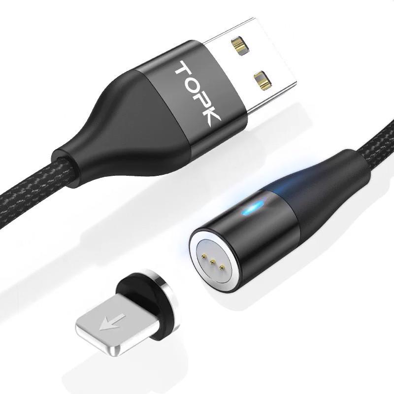 Магнітний кабель для заряджання Topk Llightning Black USB 1 m Quick Charge 5 A передавання даних швидке заряджання