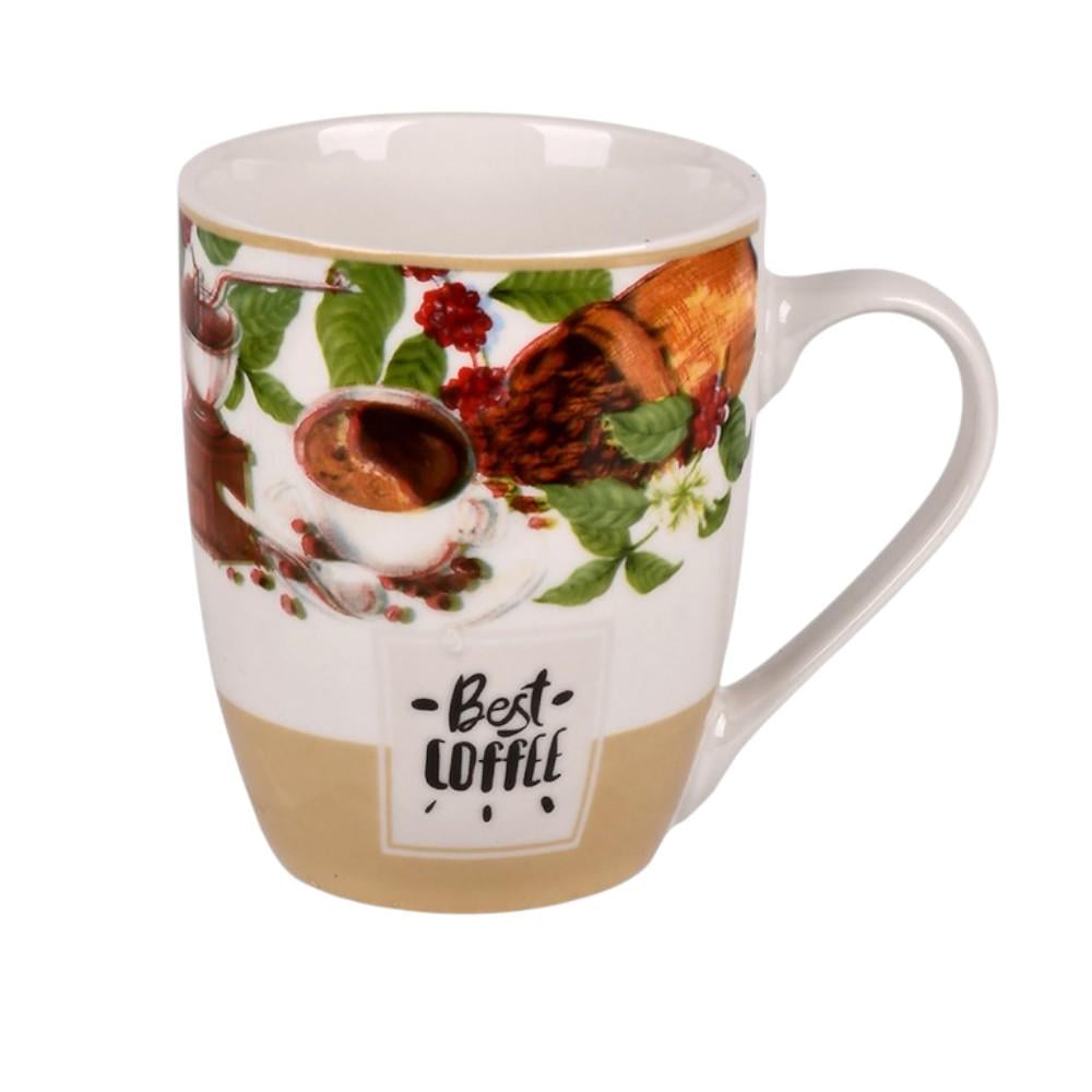 Чашка для кофе Stenson Coffee Lover фарфор 350 мл Белый с бежевым (R10287) Чашка для кофе Stenson Coffee Lover фарфор 350 мл Белый с бежевым (R10287)