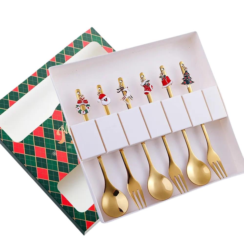 Набор столовых приборов Рождество в подарочной упаковке ложки 3 шт. и вилки 3 шт. 6 пр. Золотой (OS-102-1481) Набор столовых приборов Рождество в подарочной упаковке ложки 3 шт. и вилки 3 шт. 6 пр. Золотой (OS-102-1481)