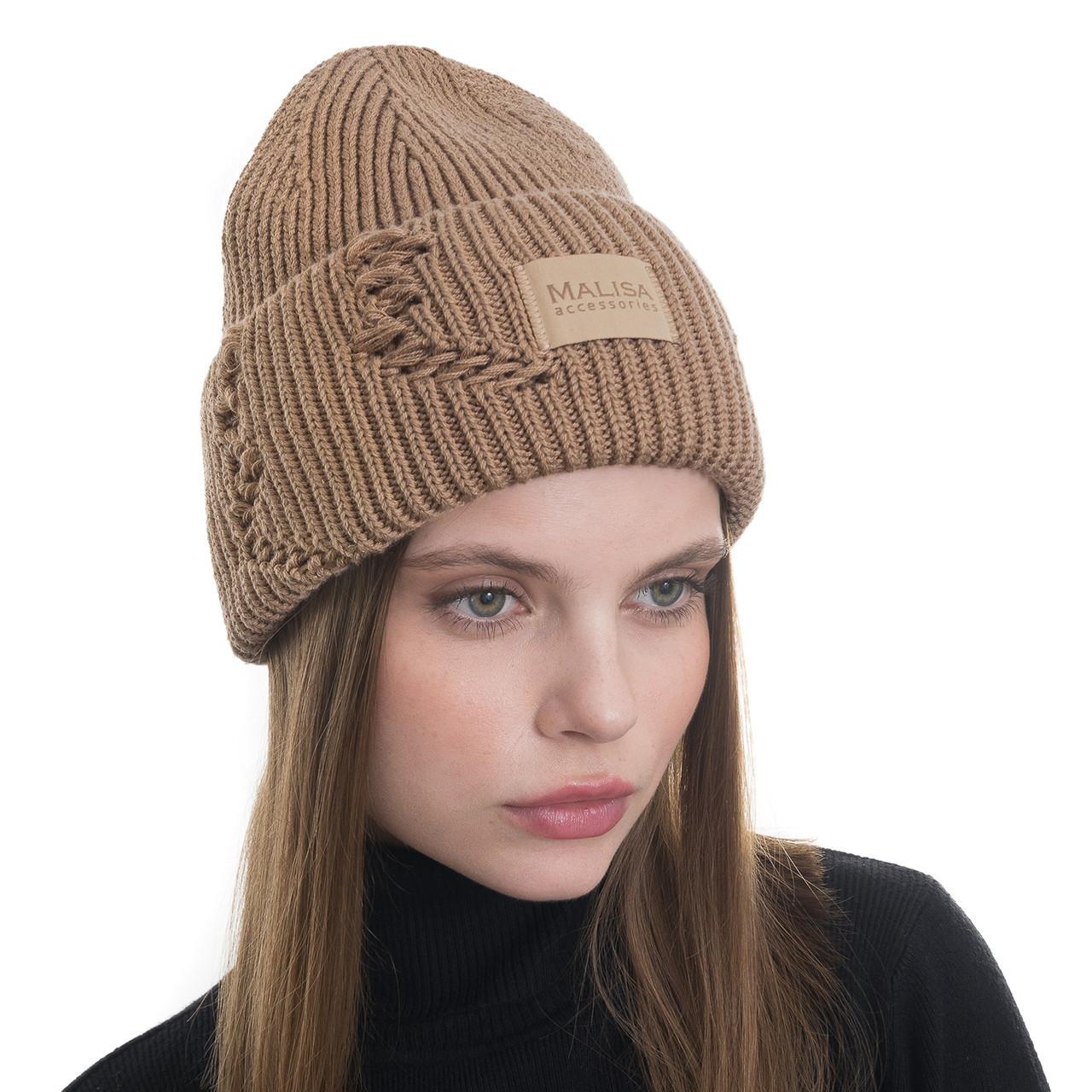 Шапка женская Malisa БРУНО без подкладки рваная с эмблемой на отвороте one size Ирис (253781) - фото 1