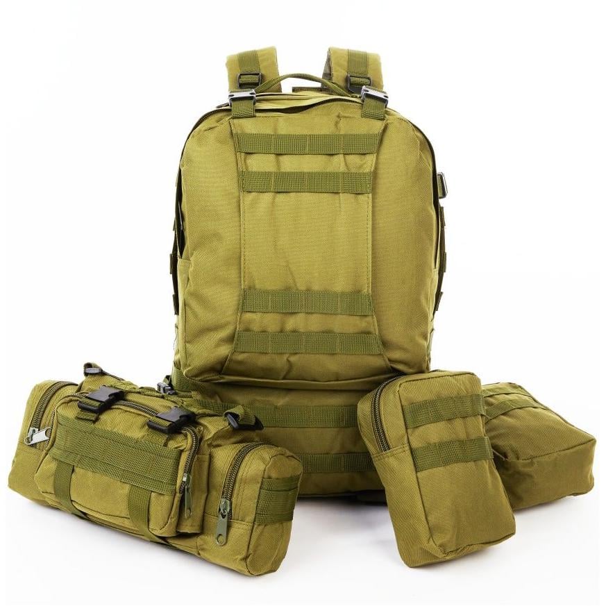 Рюкзак похідний Light Tactic 600D з 3 підсумками система Molle оксфорд 55л 40x25x55 см Хакі (784779468)