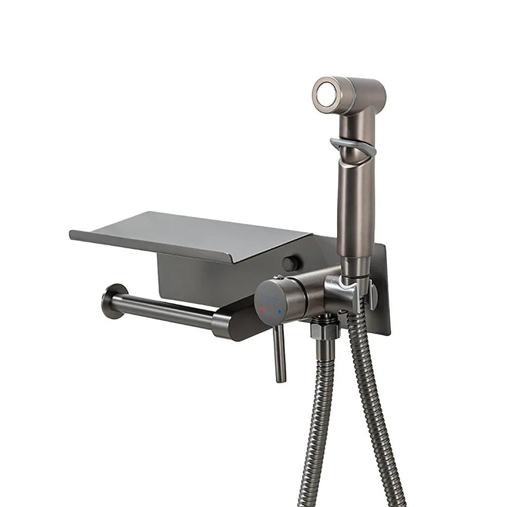 Гігієнічний душ прихованого монтажу Frap F2075-19 з поличкою та паперотримачем латунний Графіт (31943924)