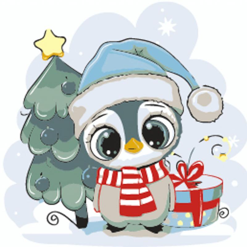 Картина по номерам Strateg Премиум Пингвин с елкой 30х30 см (ES230)