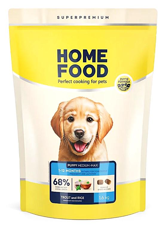 Корм сухий для цуценят середніх та порід Home Food з фореллю та рисом 1,6 кг (376) Корм сухий для цуценят середніх та порід Home Food з фореллю та рисом 1,6 кг (376)