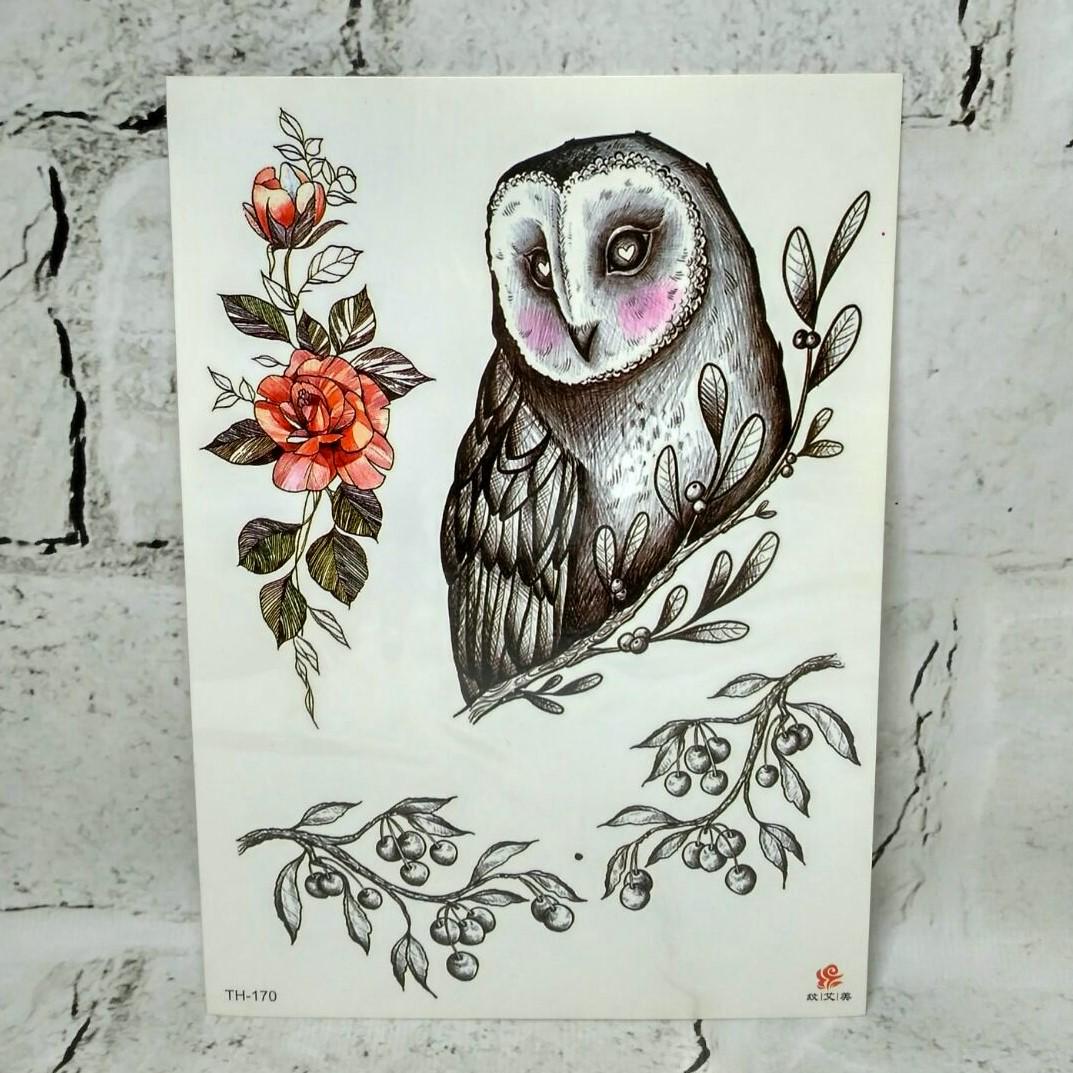 Тату временные Сова лист 15x21 см (TH-170)