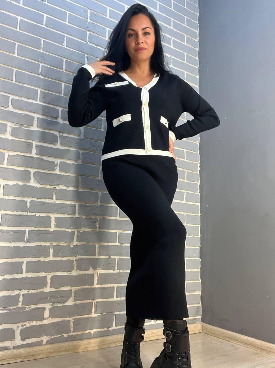 Костюм женский De Red 3167 кадиган с юбкой вязаный OS Черный (3137)