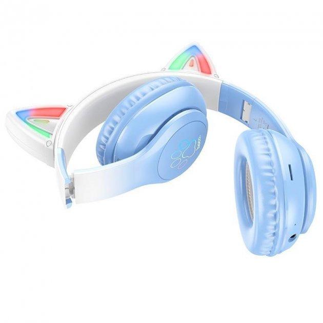 Наушники Hoco Cat ears W42-2 Bluetooth с подсветкой Синий (20410066) - фото 2