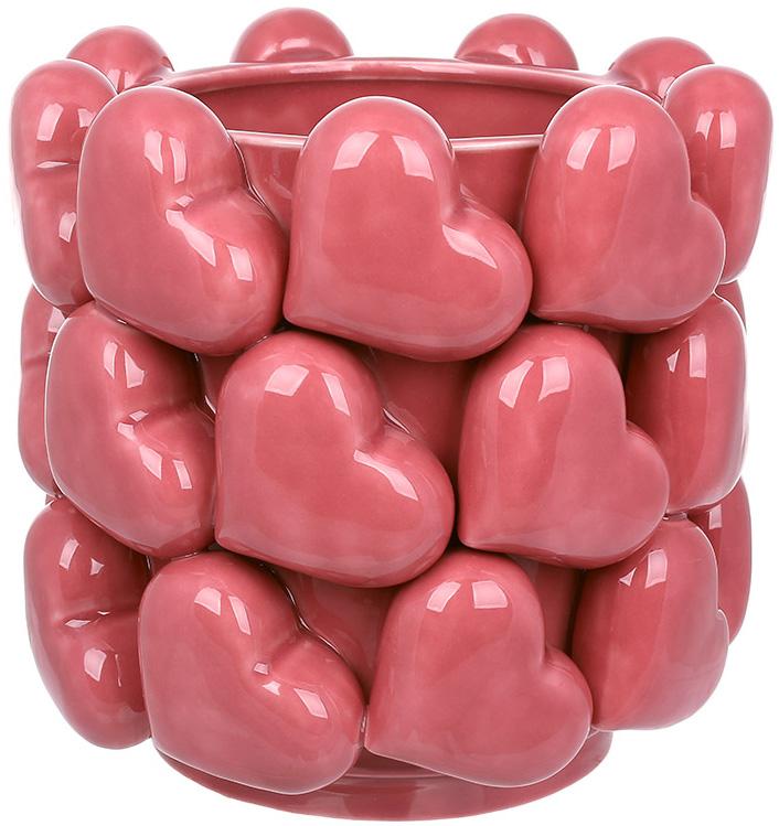 Ваза фарфоровая Heart с рельефным декором Сердца 21х20 см Розовый