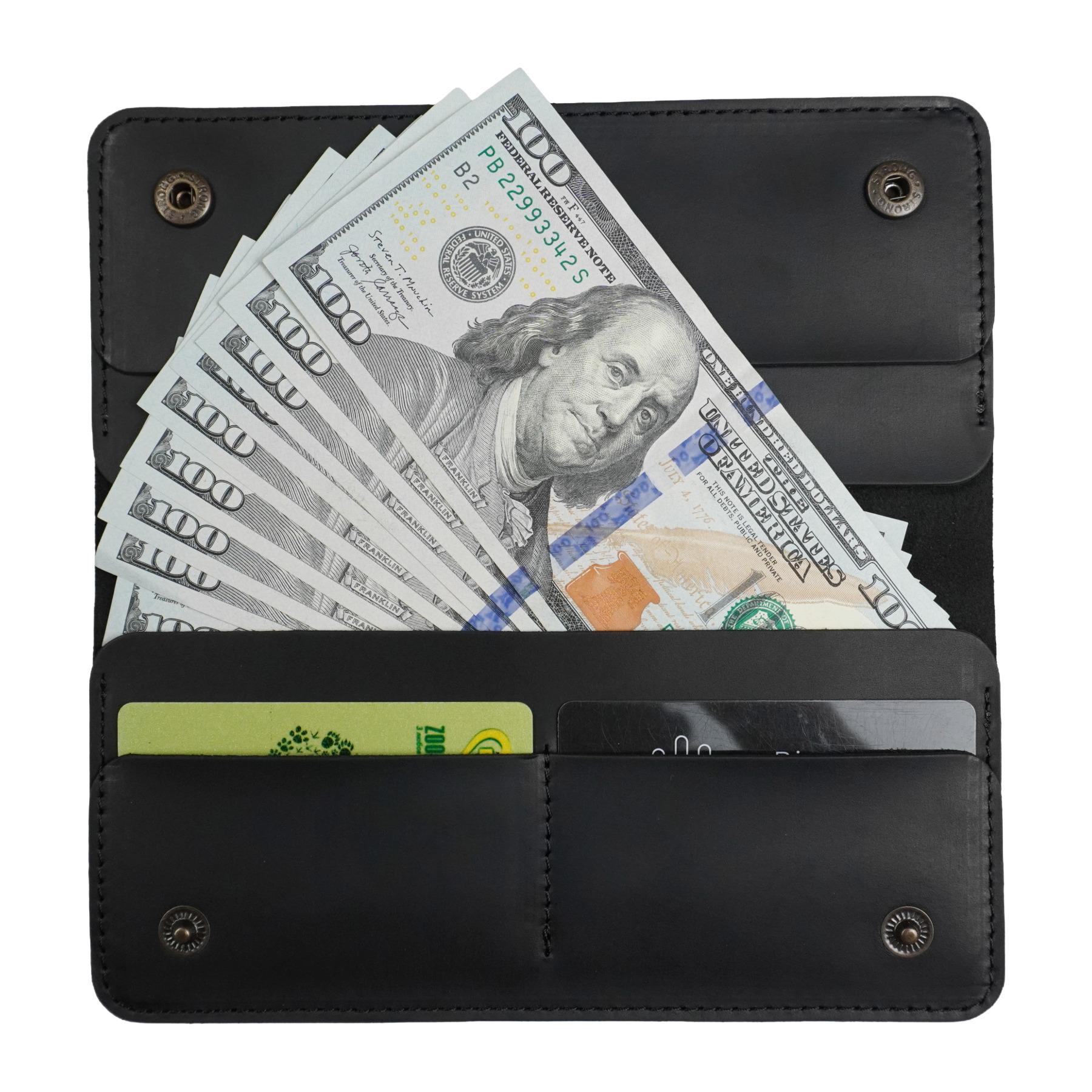 Кошелек-лонгер на прямую купюру Crazy Horse кожаный "SP-02" Черный