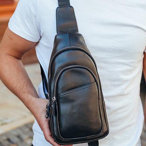 Мужская сумка-слинг Tiding Bag на одно отделение из натуральной кожи Черный (7929)