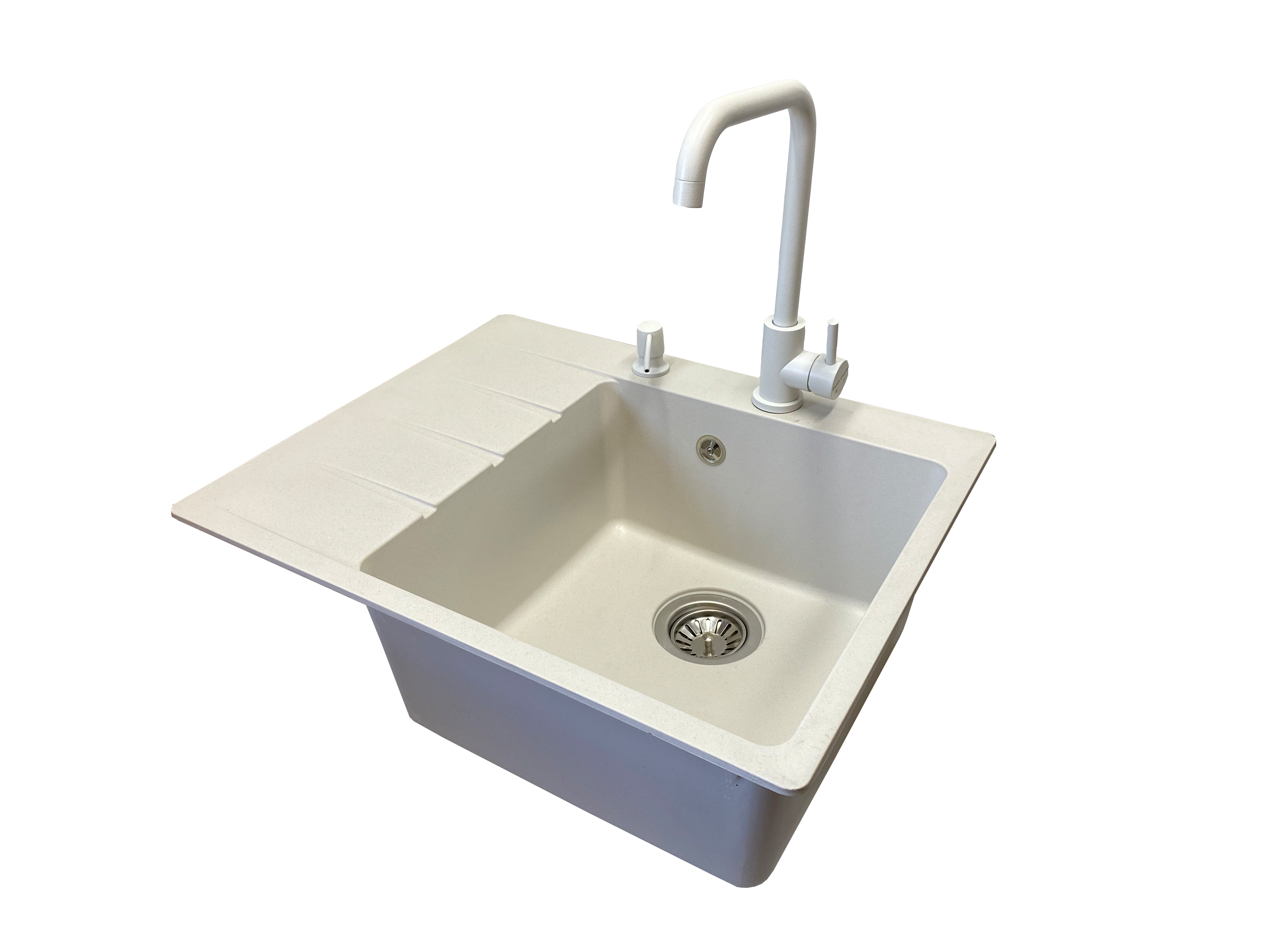 Мойка кухонная VECTOR Forest 62x50 см чаша справа/смеситель/дозатор в цвет мойки/сифон Белый (a9633c10)
