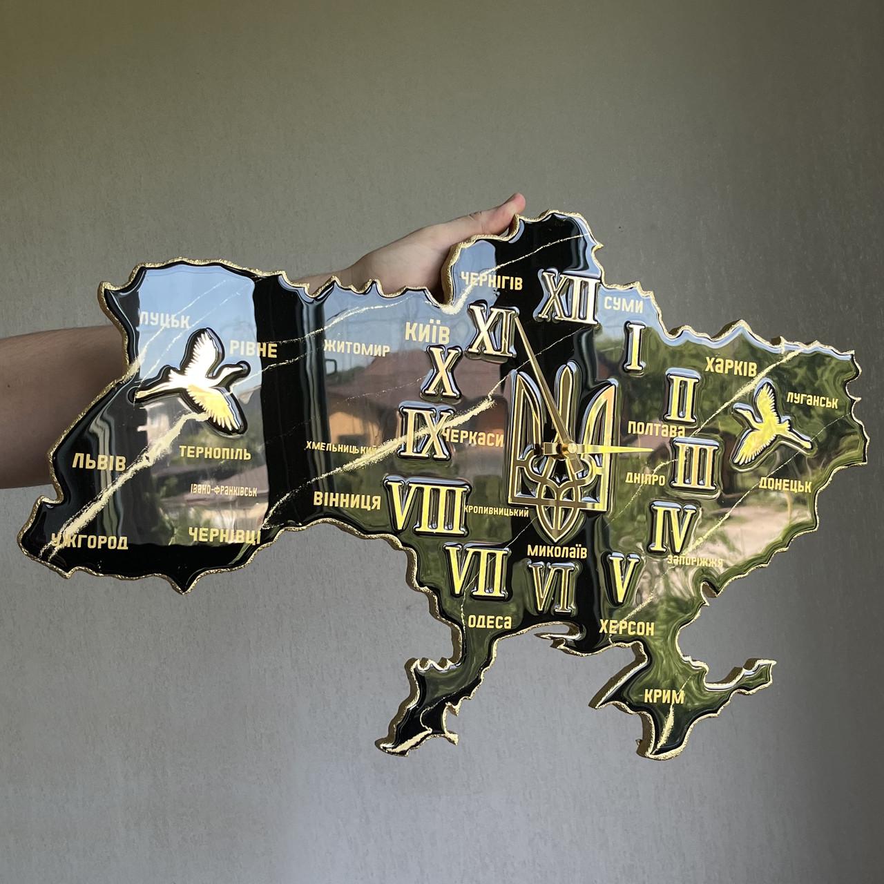 Часы настенные из эпоксидной смолы Карта Украины 130х83 см