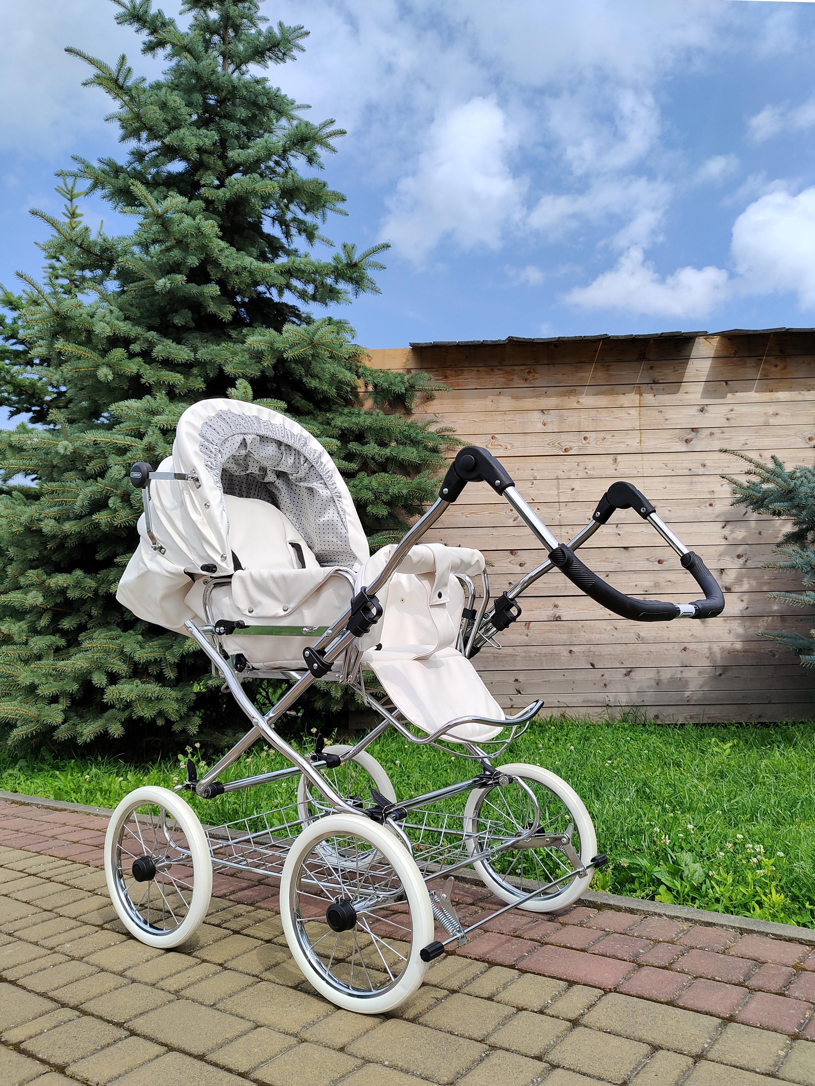 Детская коляска-трансформер Eichhorn Combination Stroller жесткая люлька Белый/Серый - фото 3