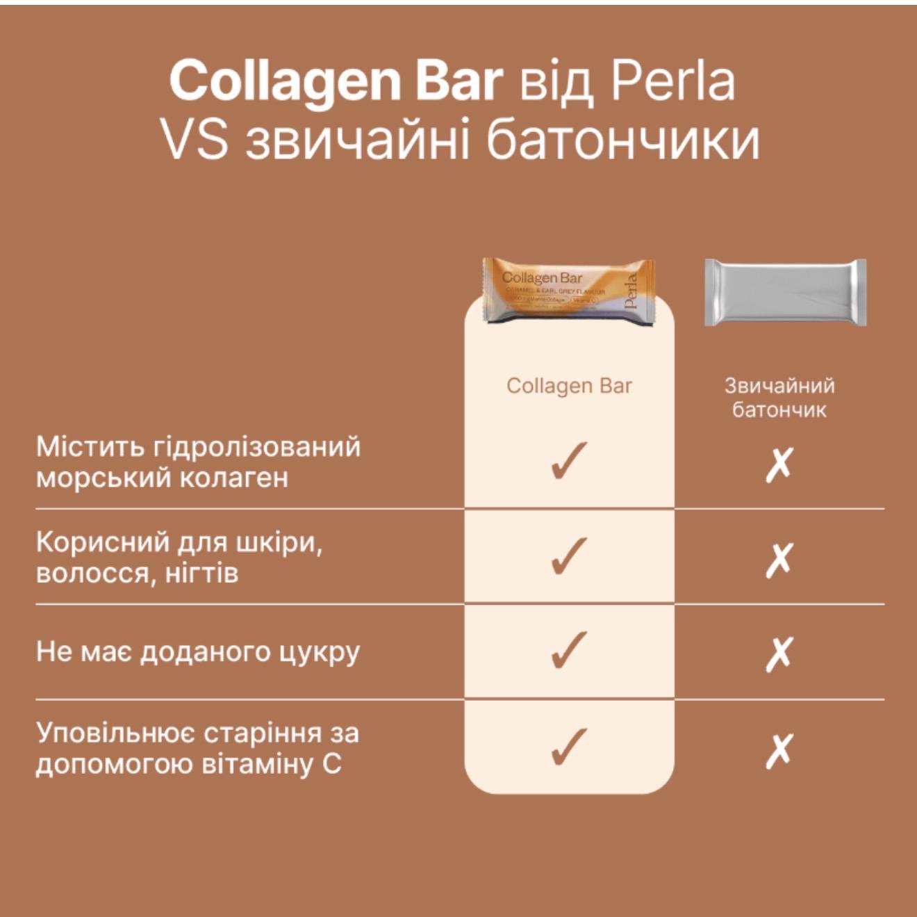 Батончик Perla Helsa Collagen Bar Almond Caramel & Earl Grey з колагеном/мигдалем і карамеллю 10 шт. по 45 г (29690378) - фото 3 Батончик Perla Helsa Collagen Bar Almond Caramel & Earl Grey з колагеном/мигдалем і карамеллю 10 шт. по 45 г (29690378) - фото 3