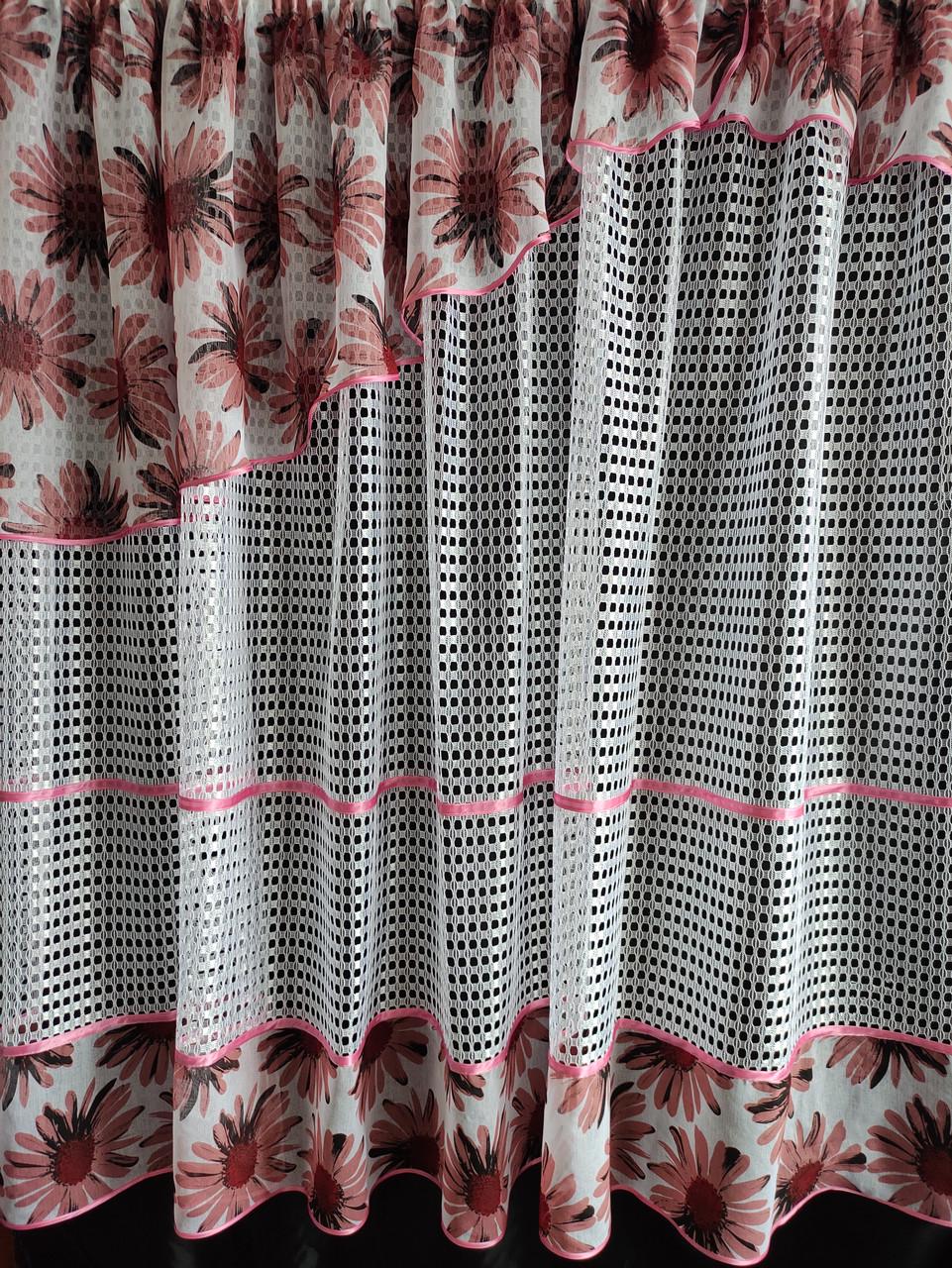 Фіранка Сітка кубик з ламбрекеном батист 290х165 см Білий/Теракот (пр-01) - фото 3 Фіранка Сітка кубик з ламбрекеном батист 290х165 см Білий/Теракот (пр-01) - фото 3