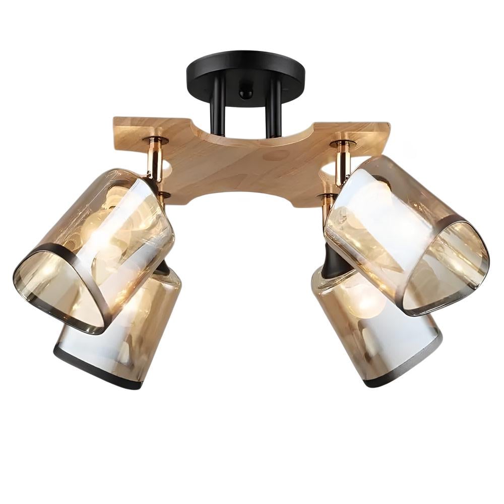 Люстра стельова Light House SR-20294/4 BK/WOOD D540хH280 E27 плафон бурштиновий з облямівкою Чорний/Дерево