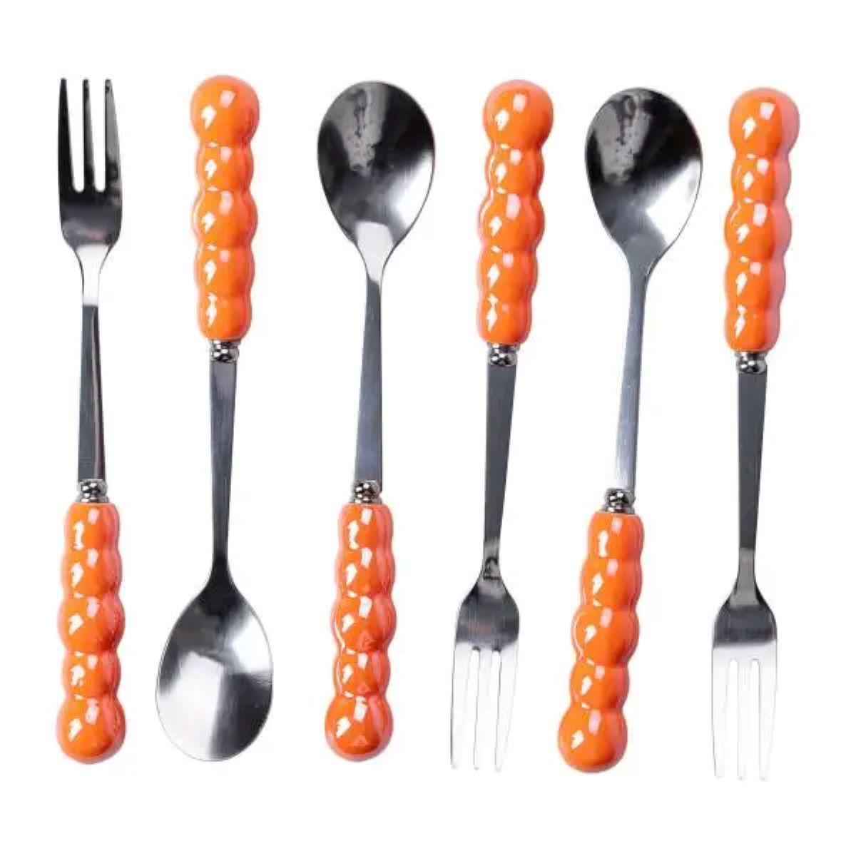 Набір десертних виделок і ложок на 3 персони з підставкою 7 пр. Помаранчевий - фото 7 Набір десертних виделок і ложок на 3 персони з підставкою 7 пр. Помаранчевий - фото 7