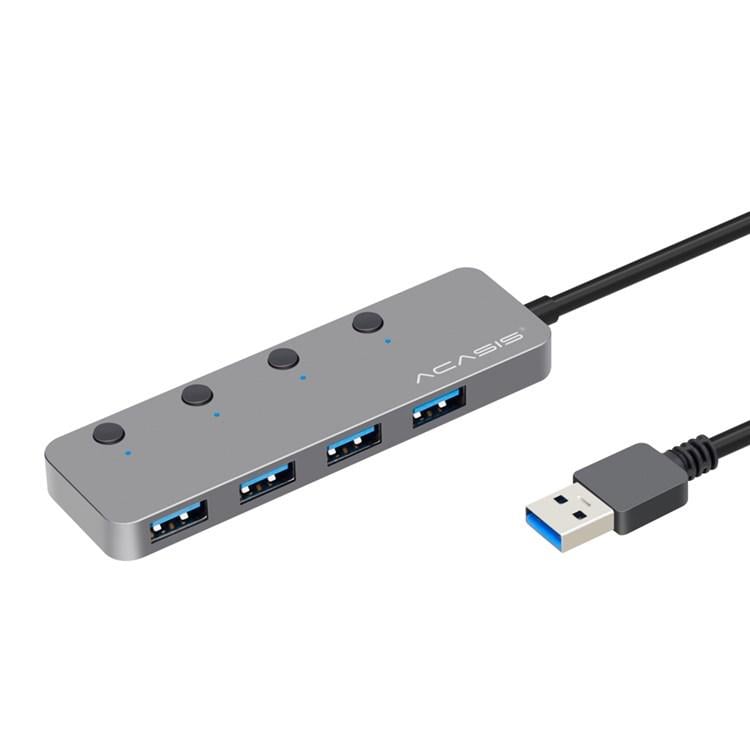 USB-хаб Acasis HS-080S на 4 порта USB 3.0 с кнопками выключения Серебристый (1630) - фото 4