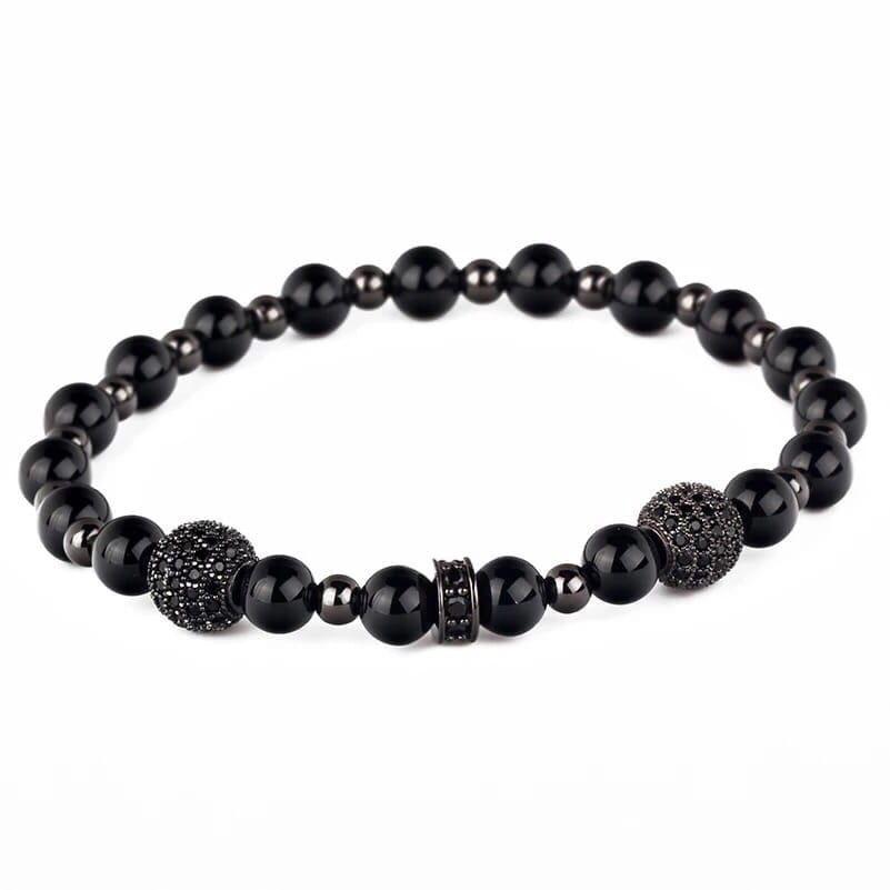 Браслет з агату та гематиту з диском та кулями р. 21 Чорний
 (90084)