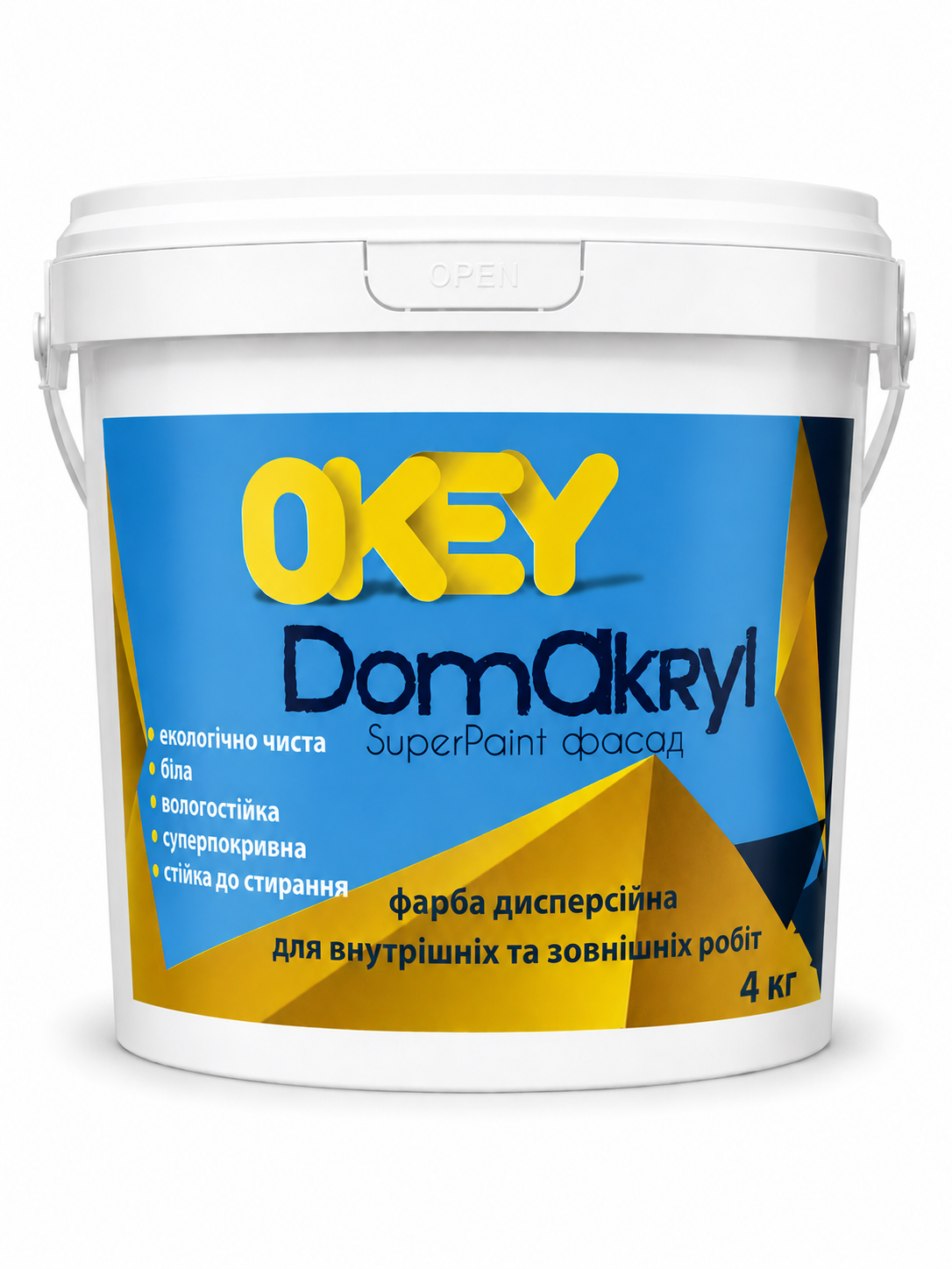 Краска водоэмульсионная для внутренних и наружных работ OKEY DomAcryl 4 кг
