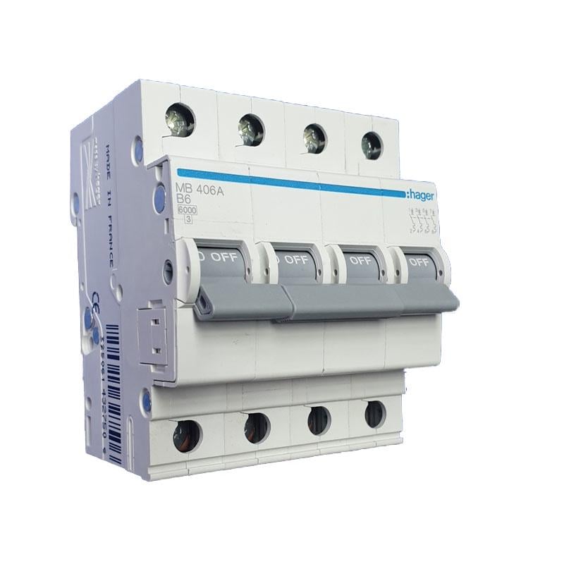Автоматический выключатель Hager MB406A 4P 6kA B 6A 4M (000012732)