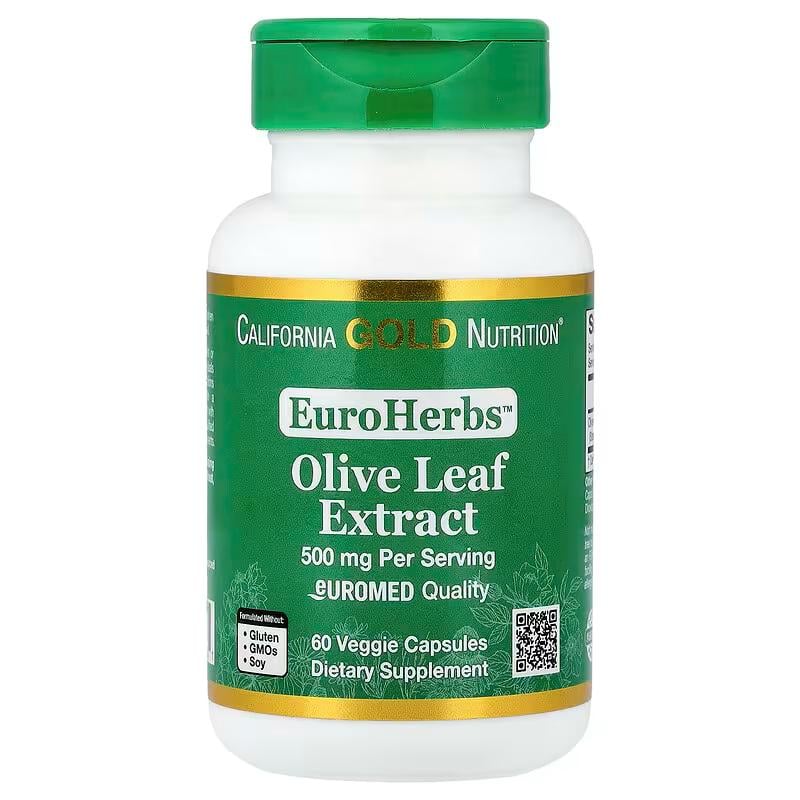 Екстракт листя оливи California Gold Nutrition EuroHerbs 500 мг 60 вег.кап.