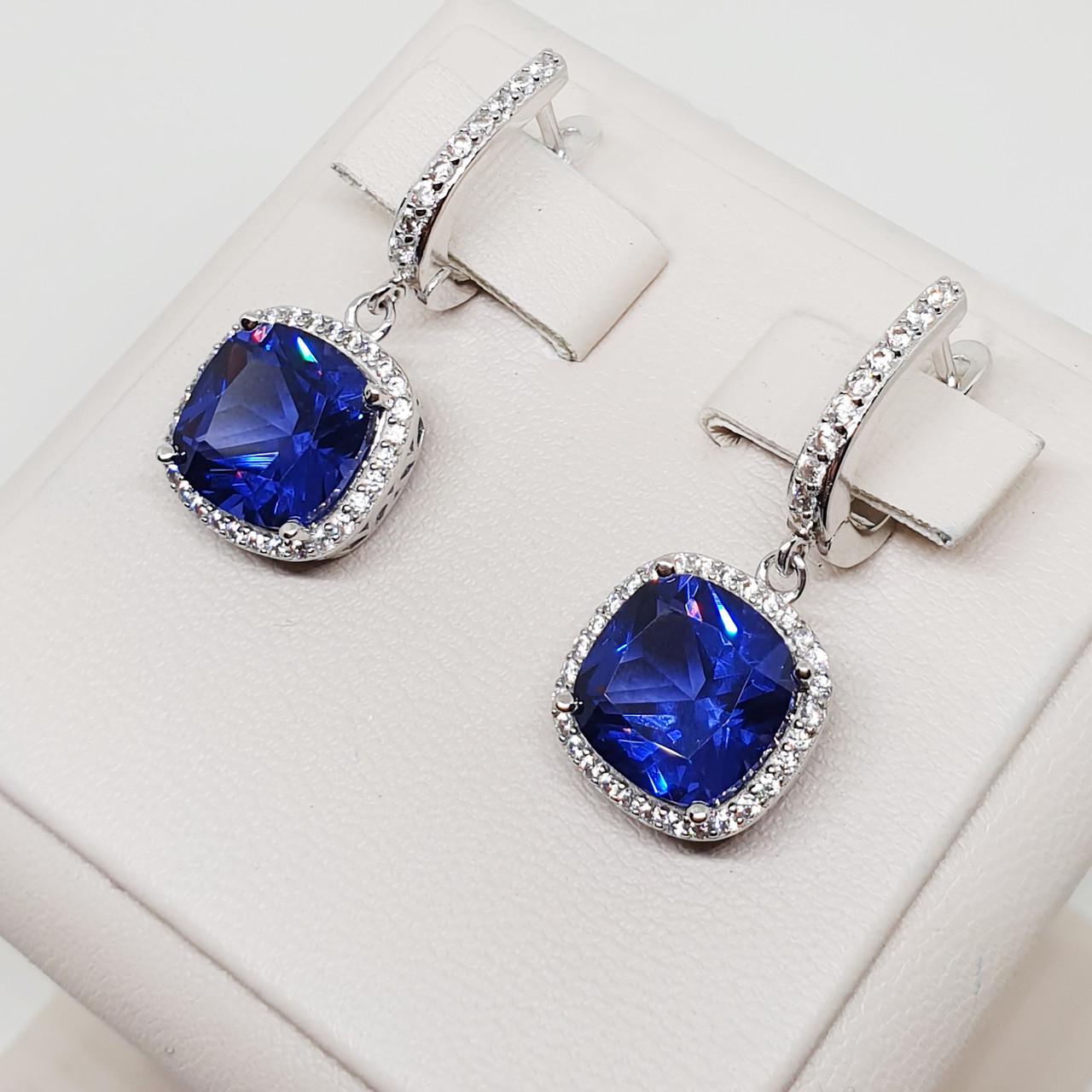 Серьги серебряные с танзанитом и кубическим цирконием 6,98 г (1535308677)