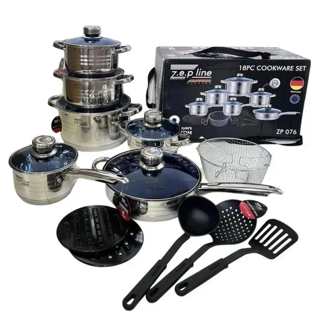 Набор кастрюль из нержавеющей стали ZepLine для всех видов плит, 18 предметов (ZP-076)