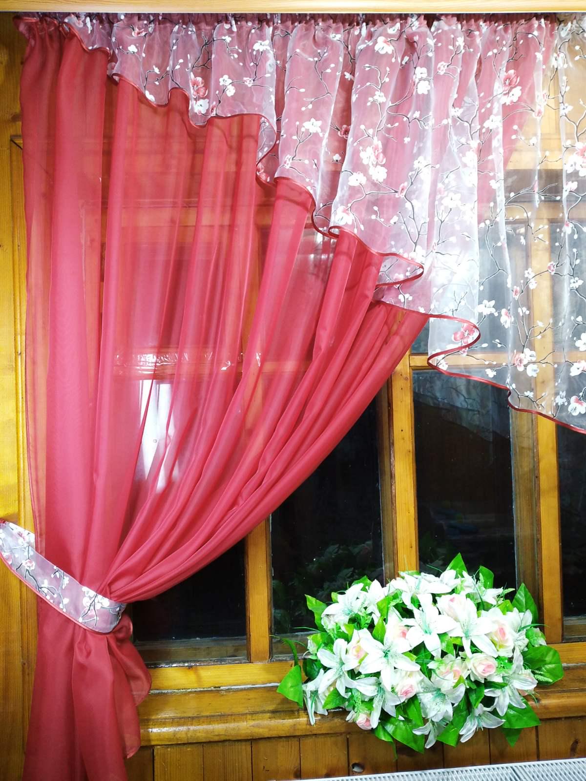 Занавеска короткая готовая Анжелика Бордо левая Сакура (1388581150) - фото 2