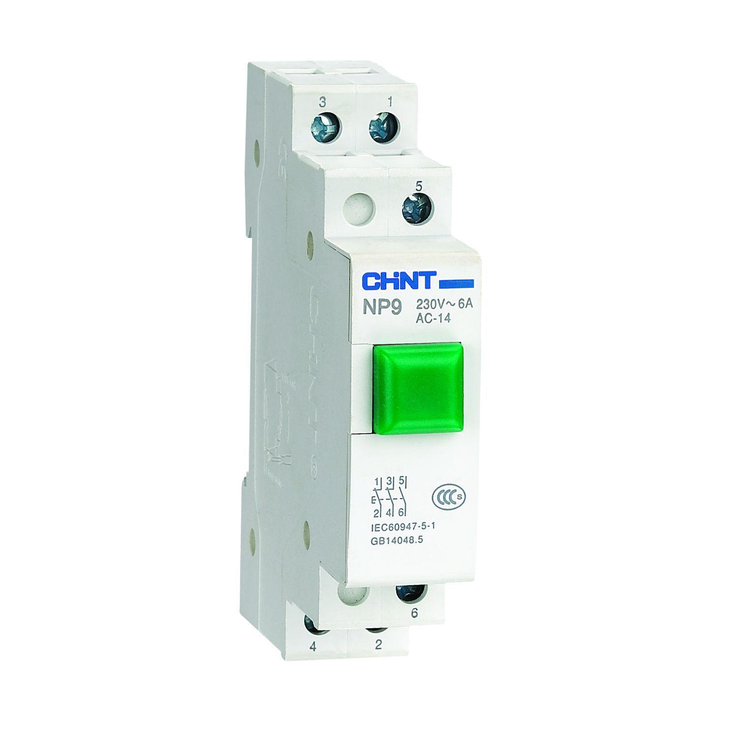 Кнопка на DIN-рейку CHINT NP9-12/1 1NO+2NC без подсветки Зеленый (584044)
